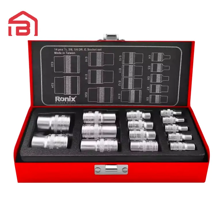 جعبه بکس ترکیبی  1/2،1/4،3/8اینچ 14 پارچه E رونیکس مدل RH-2695